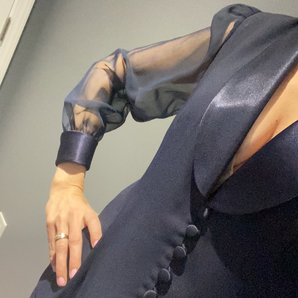 ✨Vintage Button Navy Blazer Sheer Peasant Sleeve ✨